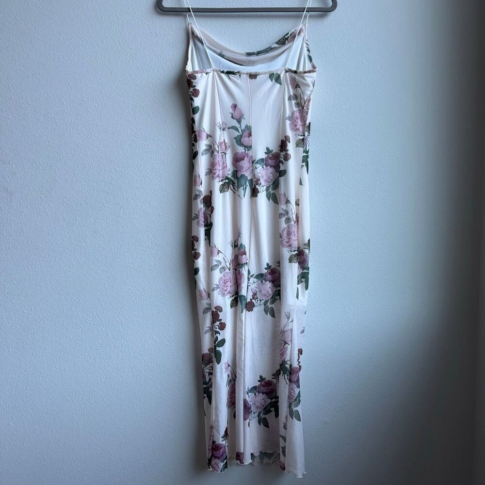 ✨ $5/$25 Shein Pink Flower Drape Front Midi Sheer Dress Size Small - Picture 5 of 6